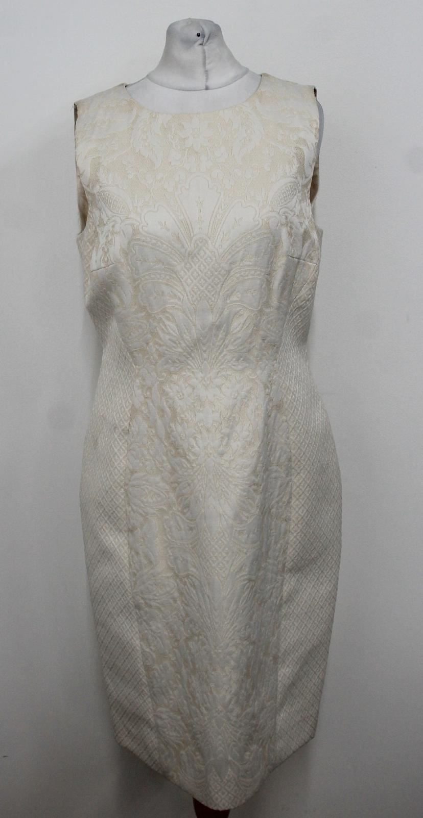 HOBBS Ladies Ivory Cream Sleeveless Damask Shift Dress UK16 BNWT RRP179