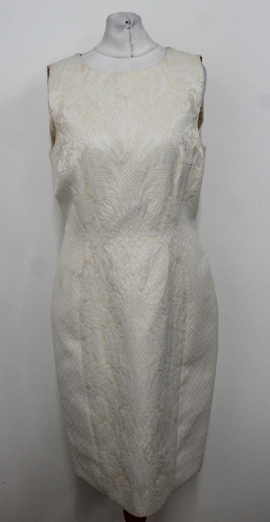 HOBBS Ladies Ivory Cream Sleeveless Damask Shift Dress UK16 BNWT RRP179