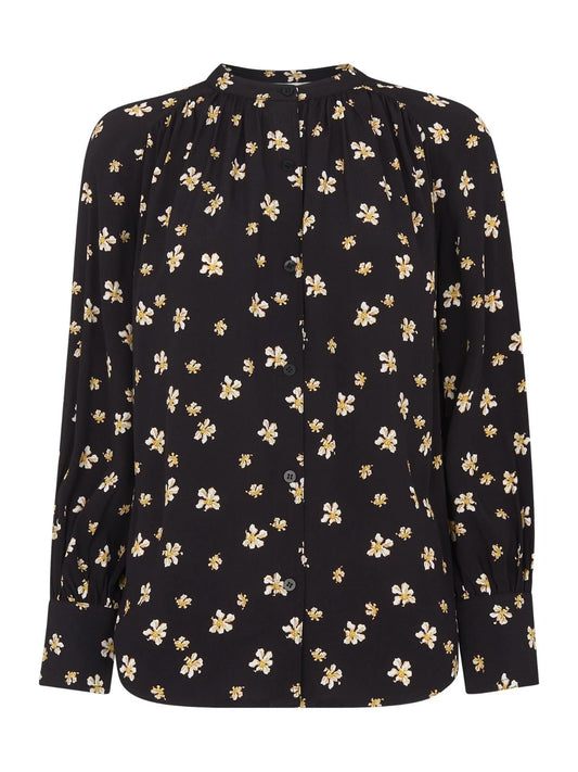 WHISTLES Ladies Edelweiss Print Blouse Black & Floral Crepe UK4 RRP119 BNWT