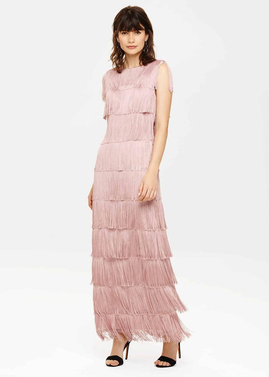 Phase Eight Ismay Fringe Maxi Maxi Dress Pale Pink Size UK6 RRP169