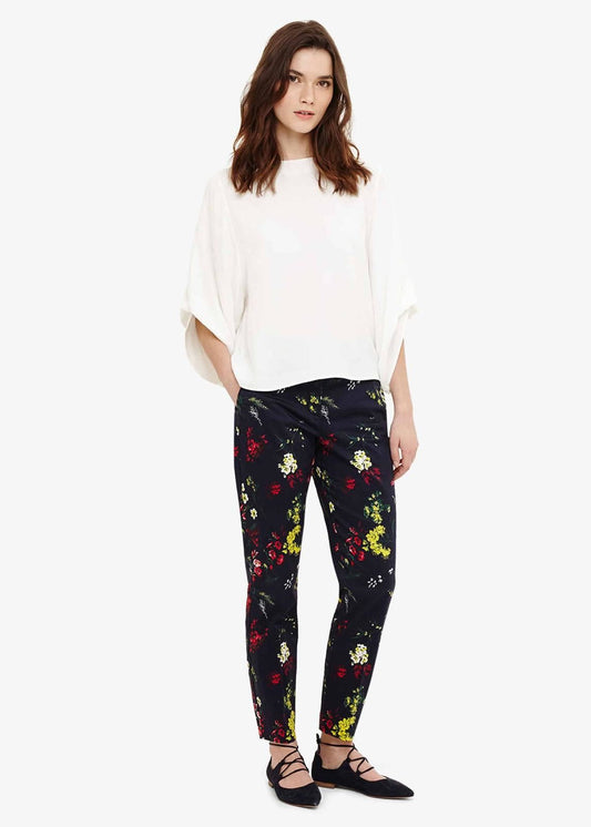 Phase Eight Manoela Printed Chino Cotton Trousers Navy Multi Size UK12 RRP75