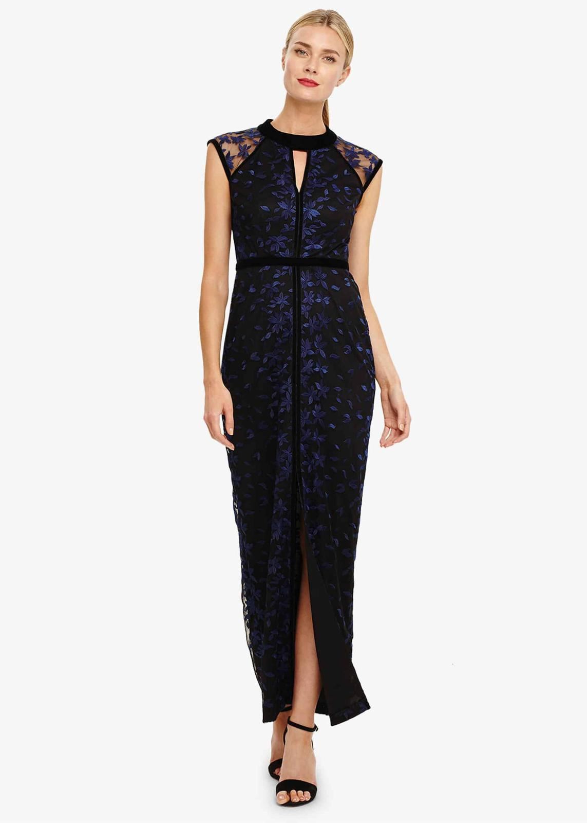 Phase Eight Elly Embroidered Maxi Maxi Dress Midnight Size UK6 RRP275