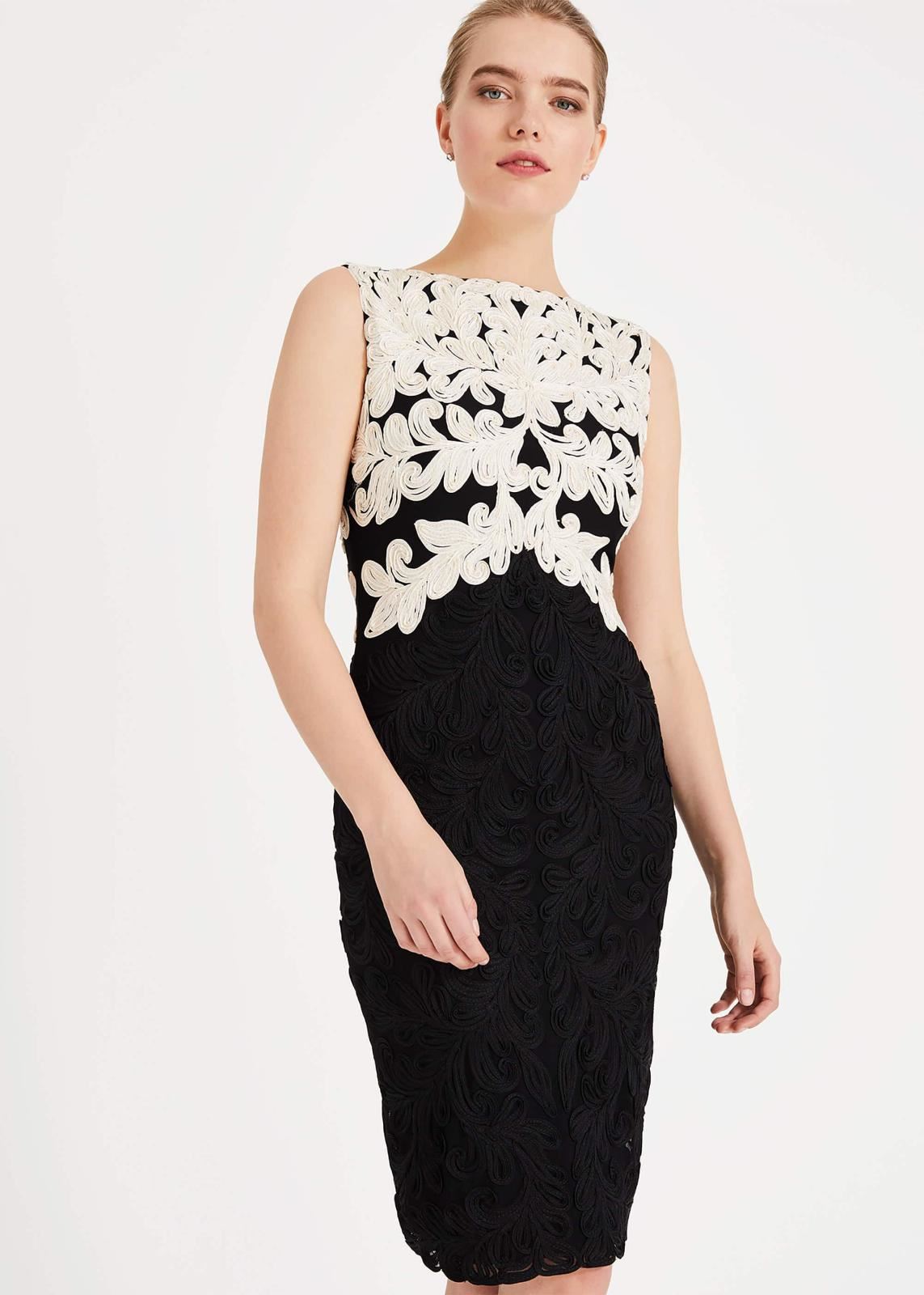 Phase Eight Countess Tapework Lace Dress Black/Buttermilk Size UK12 RRP199