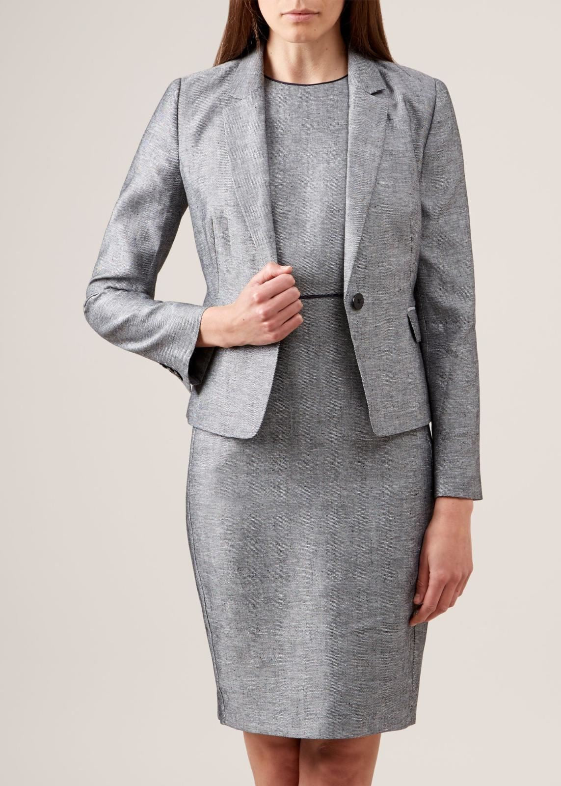 Hobbs Linen Juliet Blazer Jacket Navy Ivory Size UK14 RRP179