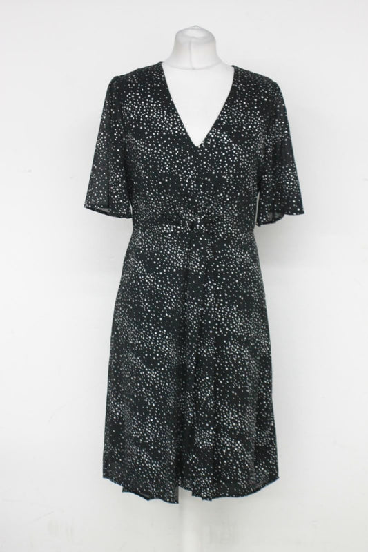PHASE EIGHT Ladies Black & Silver Short Sleeve Rosina Glitter Dress UK10 NEW