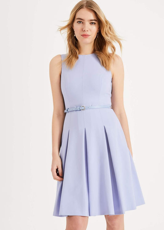 Phase Eight Elidah Belted Fit & Flare Dress Dusty Blue Size UK16 RRP120