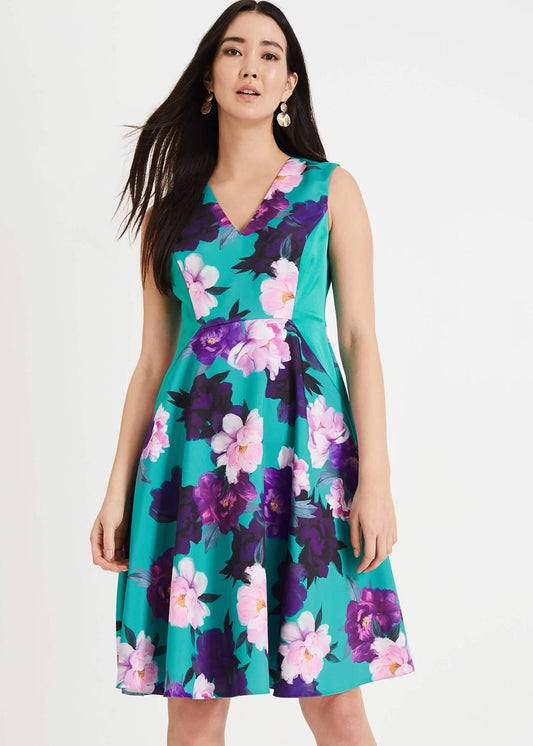 Phase Eight Elba Floral A-Line Dress Jade Size UK16 RRP140
