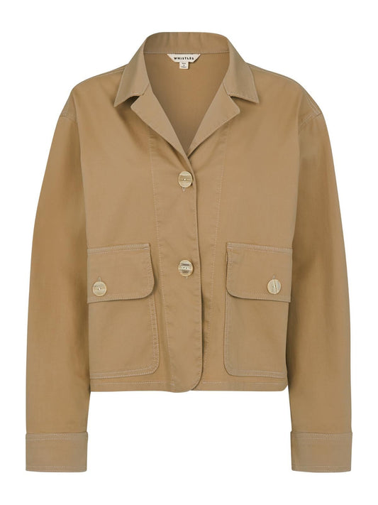 WHISTLES Ladies Neutral Beige Utility Cropped Collared Jacket L RRP119 BNWT