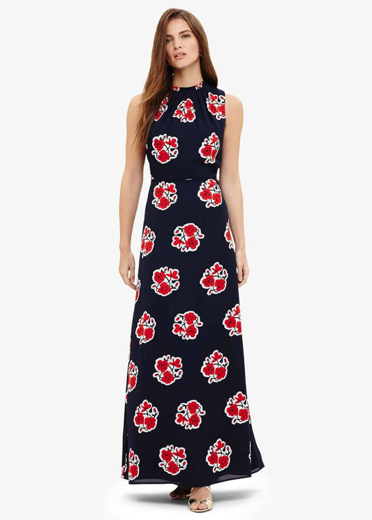 Phase Eight Grace Floral Maxi Long Dress Navy/Red Size UK8 RRP130