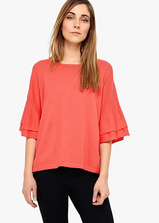 Phase Eight Daisi Double Frill Sleeve Knit Jumper Top Coral Reef XS RRP65