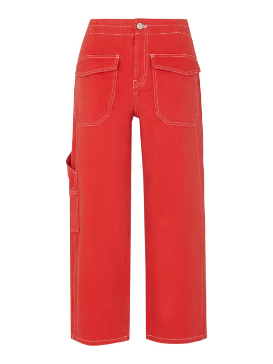 WHISTLES Ladies Red Carpenter Crop High Waist Trousers UK4 RRP119 BNWT