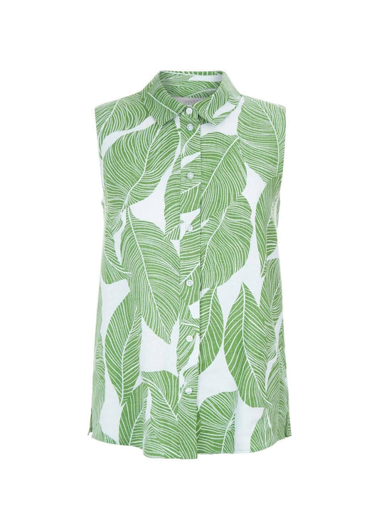 Hobbs Linen Clara Top Green White Size UK8 RRP59