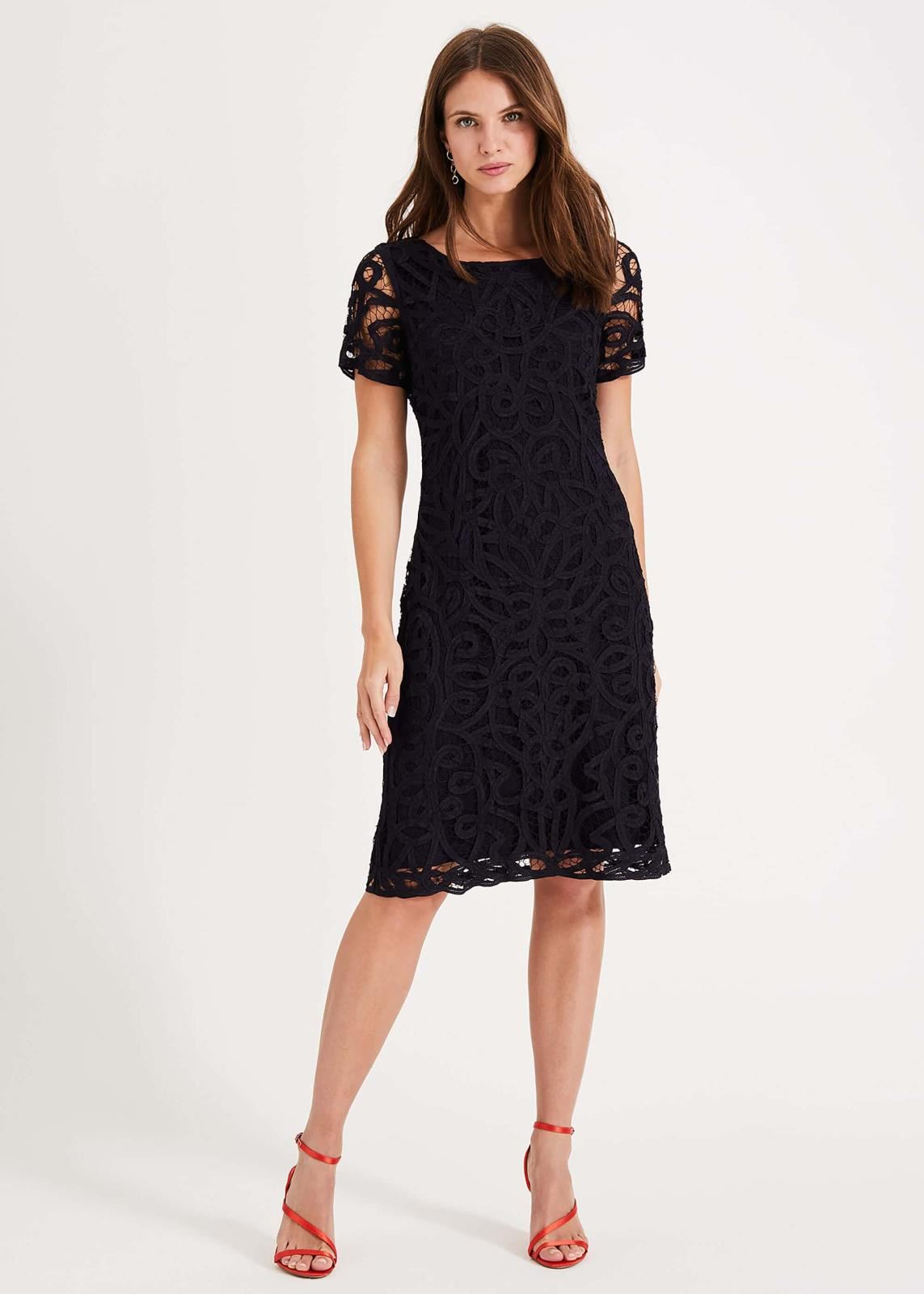 Phase Eight Johanne Lace Shift Dress Navy Size UK6 RRP189