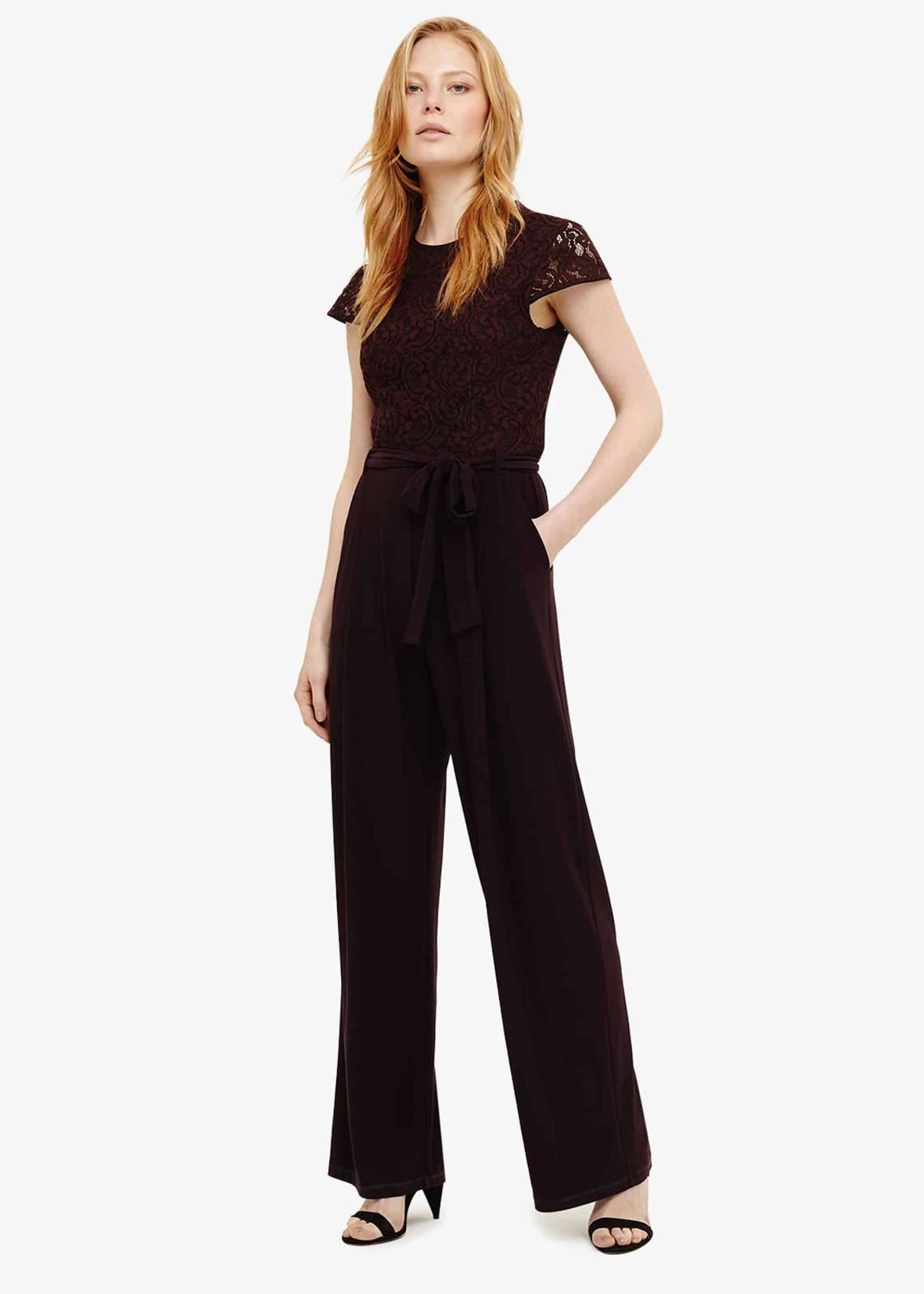 Phase Eight Vicki Lace Bodice Jumpsuit Port Crew Neck Size UK6 RRP130