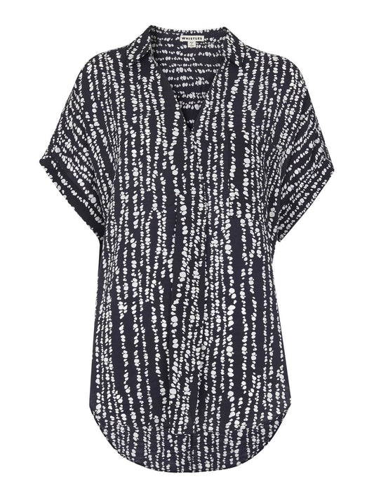 WHISTLES Ladies Navy/Multi V Neck Savannah Print Lea Tunic Shirt XS RRP95 BNWT