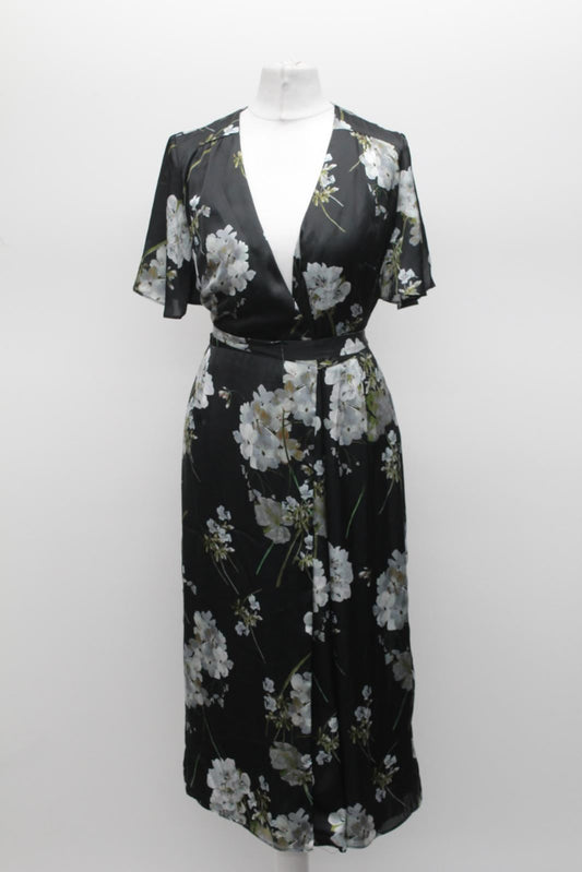 PHASE EIGHT Ladies Black Tasha Floral Print Short Sleeve Wrap Dress UK6 BNWT
