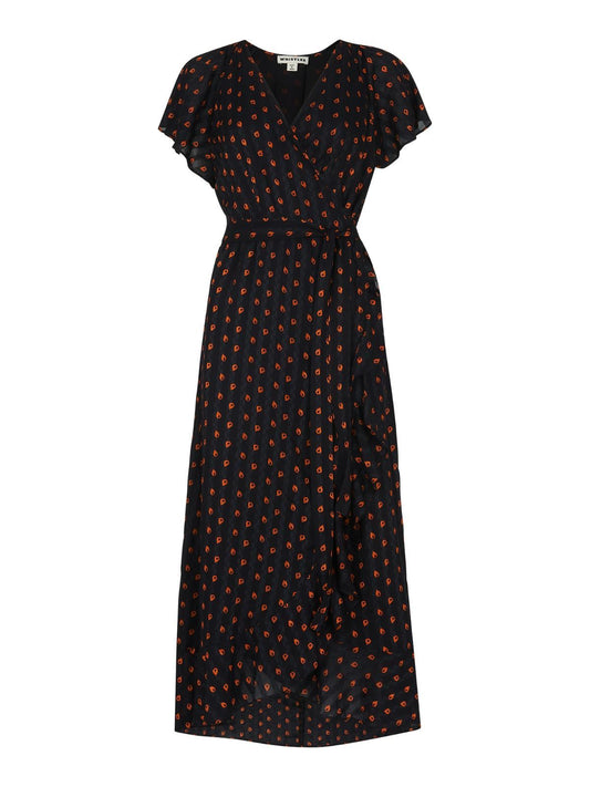 WHISTLES Ladies Scattered Leaf Wrap Dress Navy/Multi Cap Sleeve UK6 RRP159 NEW
