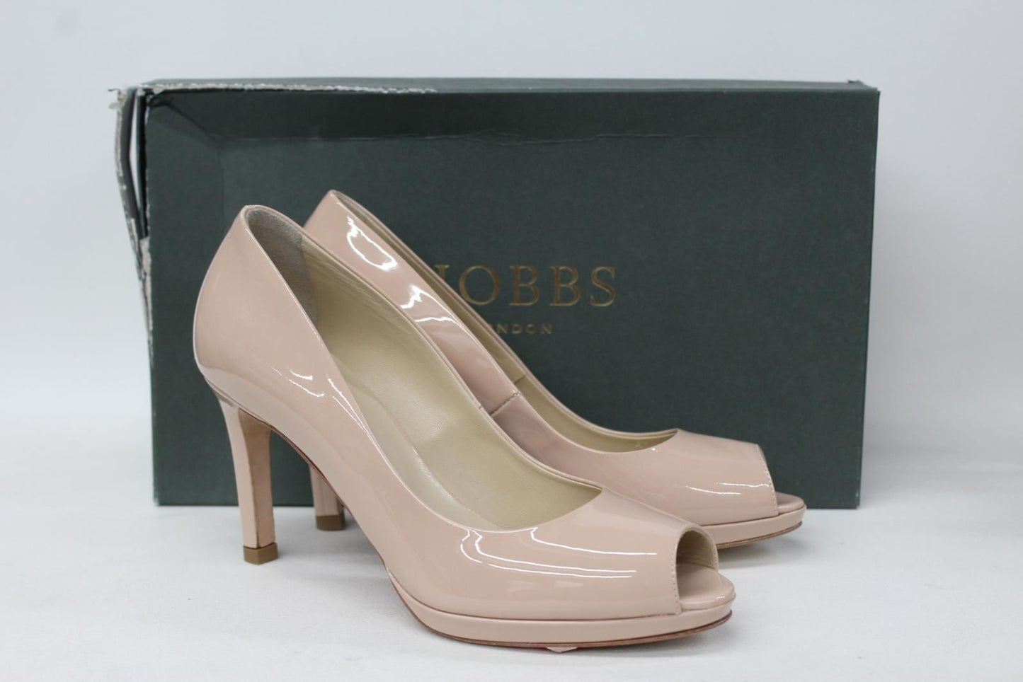 HOBBS Ladies Julietta Light Nude Patent Leather Peep Toe Court Shoes UK3 NEW