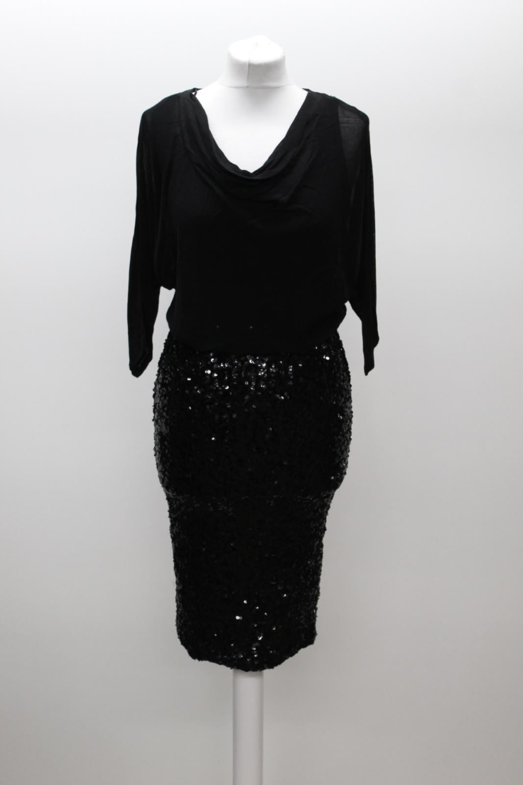 PHASE EIGHT Ladies Adele Black Sequin Cowl Neck Jumper Dress Size UK10 RRP110