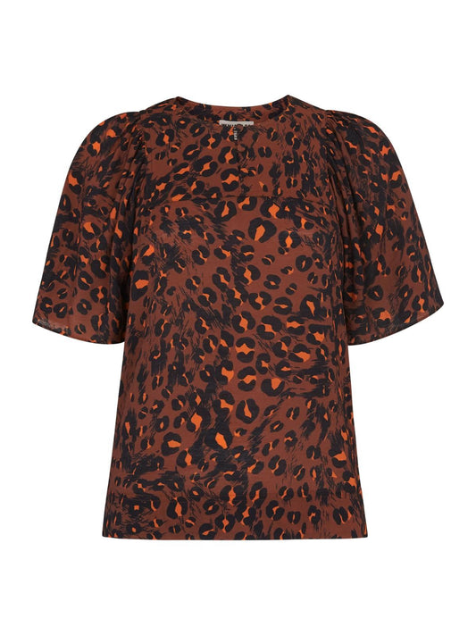 WHISTLES Ladies Brown Brushed Leopard Print Crew Neck Top UK6 BNWT RRP89