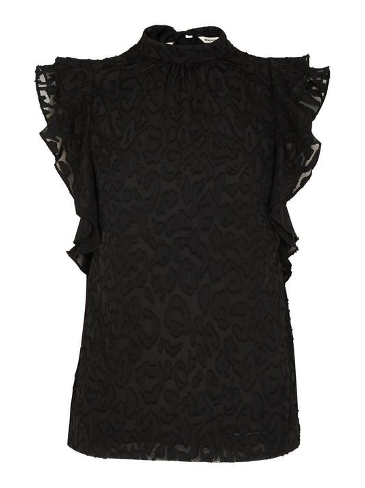 WHISTLES Ladies Black Frilled Tie Back Animal Print Devore Top UK6 RRP129 BNWT