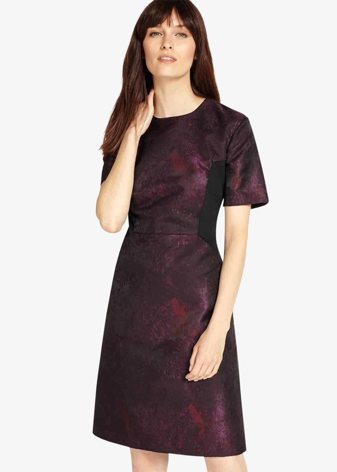 Phase Eight Rhona Jacquard Shift Short Dress Black/Fig Size UK6 RRP140