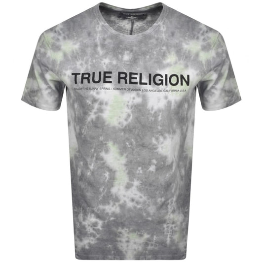 TRUE RELIGION Men's Grey White Tie Dye Short Sleeve T-Shirt Batik S RRP69 BNWT