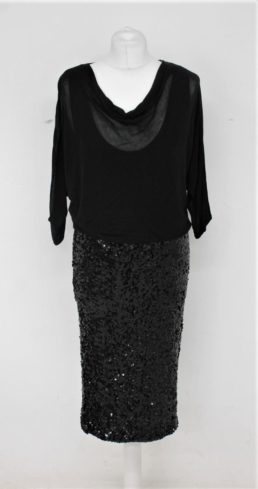 PHASE EIGHT Ladies Black 3/4 Sleeve Calf Length Sequin Adele Dress UK14 NEW