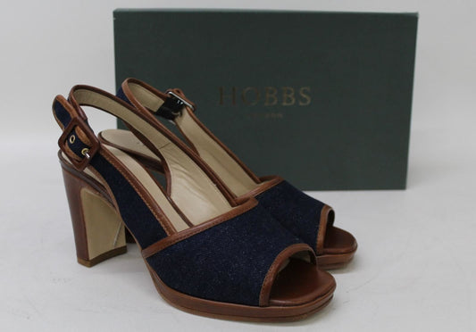 HOBBS Ladies Navy Blue Denim Calf Leather Slingback Rebecca Sandals UK3 NEW