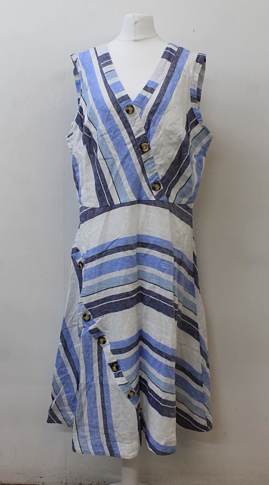PHASE EIGHT Ladies Carie Blue Stripe Sleeveless Linen Dress UK18 RRP95 BNWT