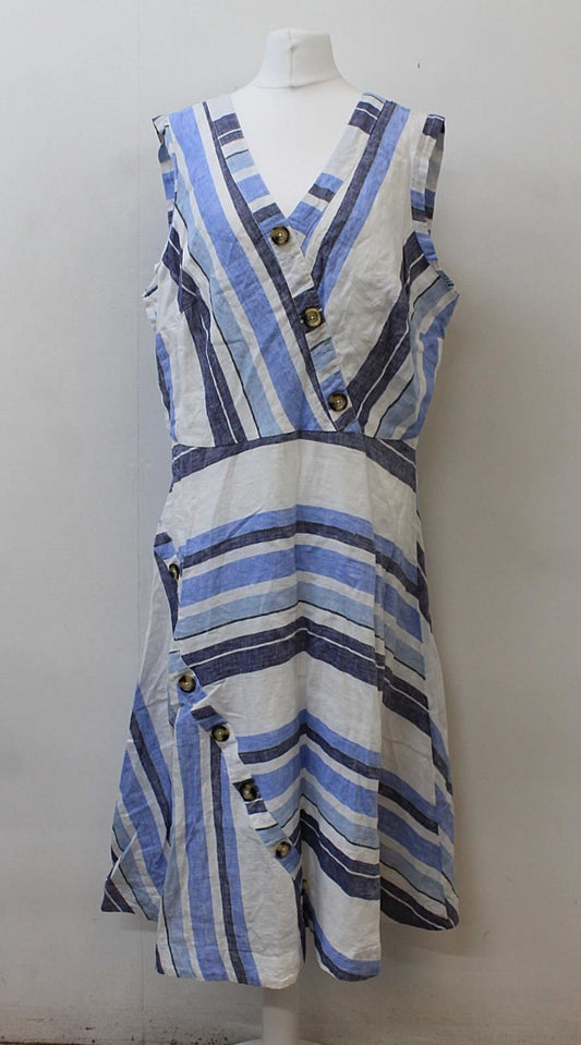 PHASE EIGHT Ladies Carie Blue Stripe Sleeveless Linen Dress UK18 RRP95 BNWT