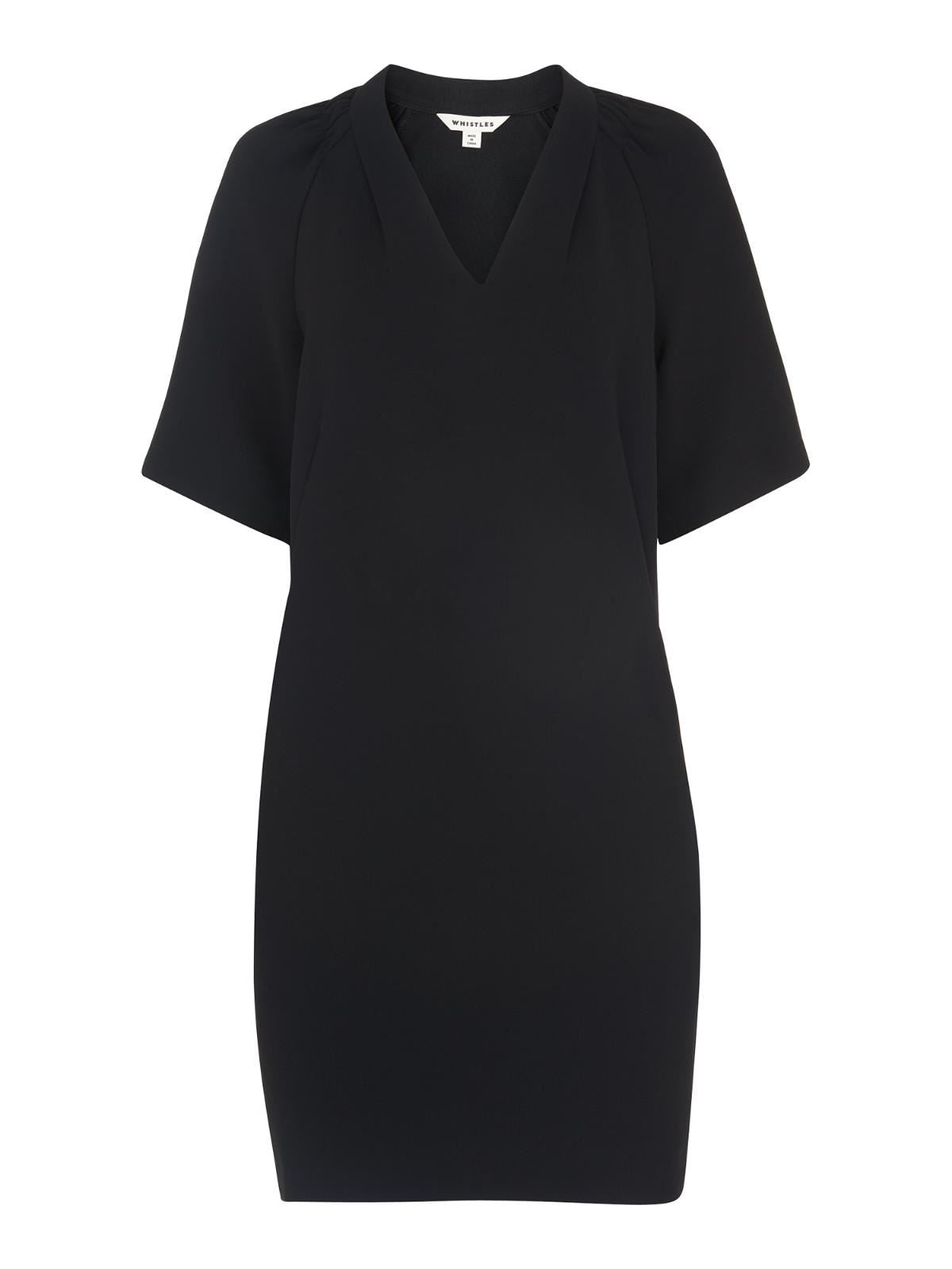 WHISTLES Ladies Black Devyn Crepe Dress V-Neck Short Sleeve UK4 RRP129 NEW