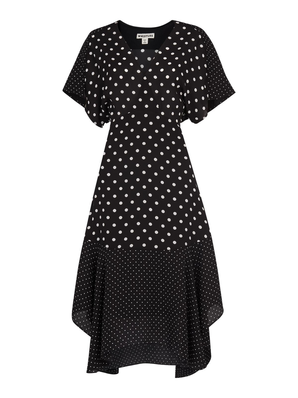 WHISTLES Enise Multi Spot Dress Short Sleeve Black/White UK6 RRP169 BNWT