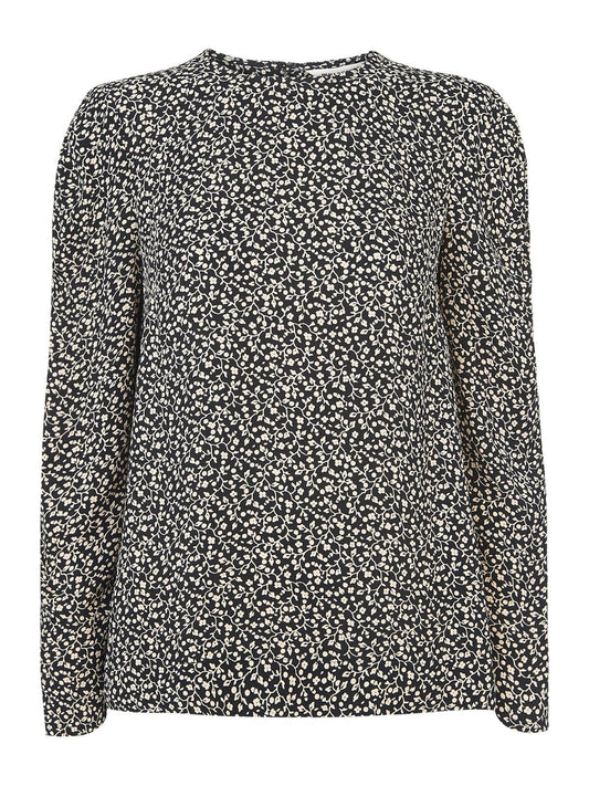 WHISTLES Ladies Black White Autumn Floral Print Long Sleeve Top UK4 BNWT RRP99