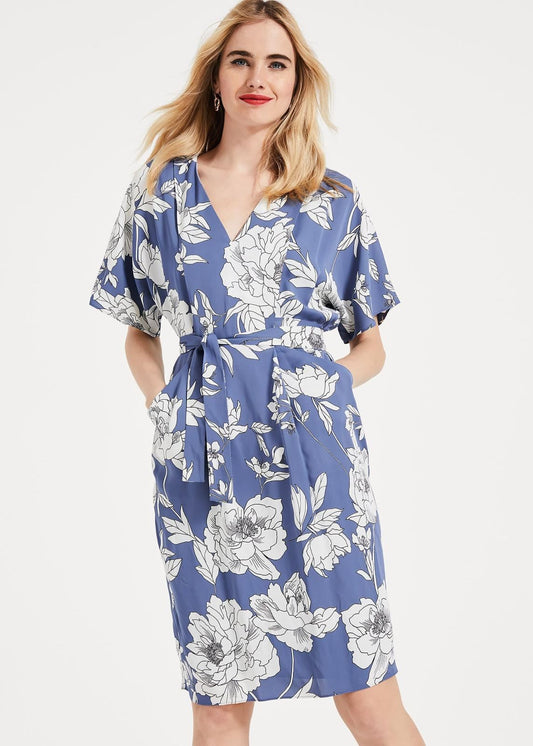 Phase Eight Malika Floral Print Shift Dress Airforce/Ivory Size UK10 RRP130