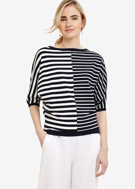 Phase Eight Sukie Stripe Knit 3/4 Sleeve Jumper Pullover Top Navy/Ivory XS RRP69