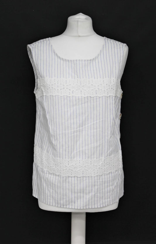 PHASE EIGHT Ladies White & Blue Striped Sleeveless Angela Blouse UK12 NEW