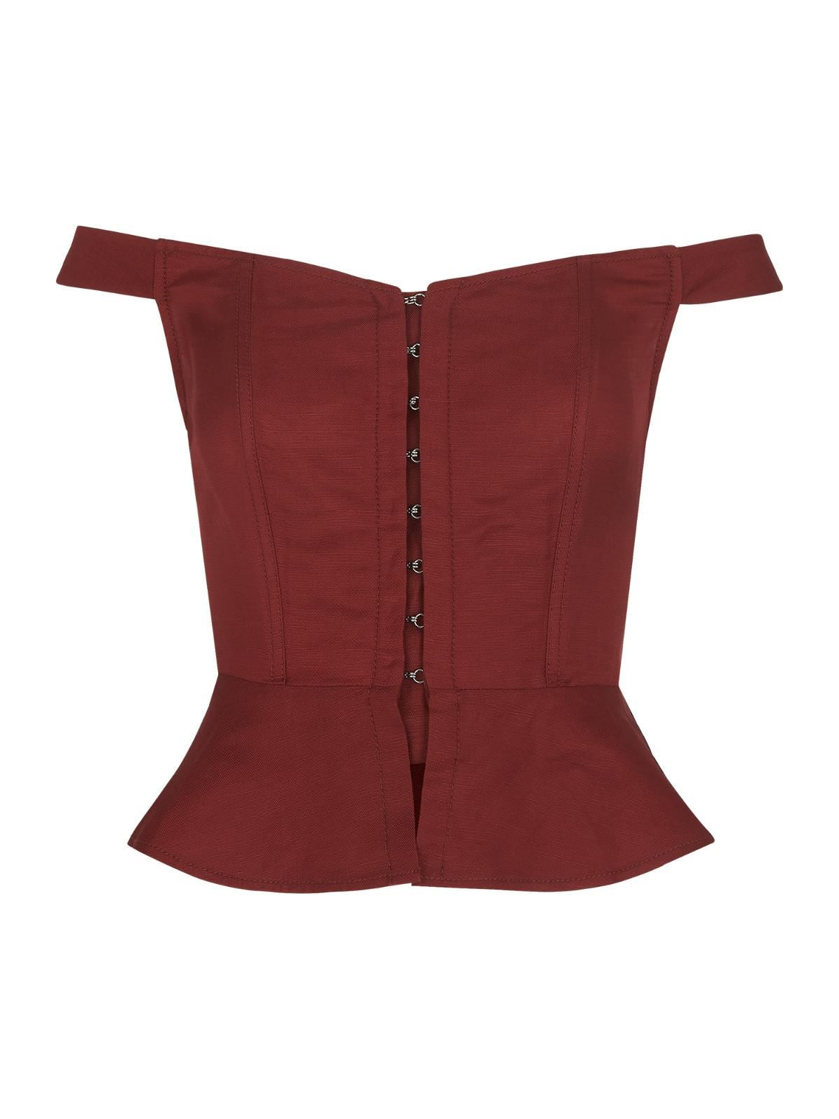 WHISTLES Ladies Sakari Corset Bardot Top Burgundy Red UK14 BNWT RRP 139.00