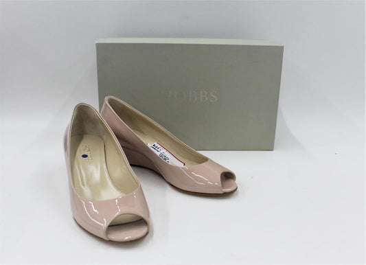 HOBBS Ladies Light Nude Patent Leather Viv Open Toe Court Shoes UK3 NEW RRP129