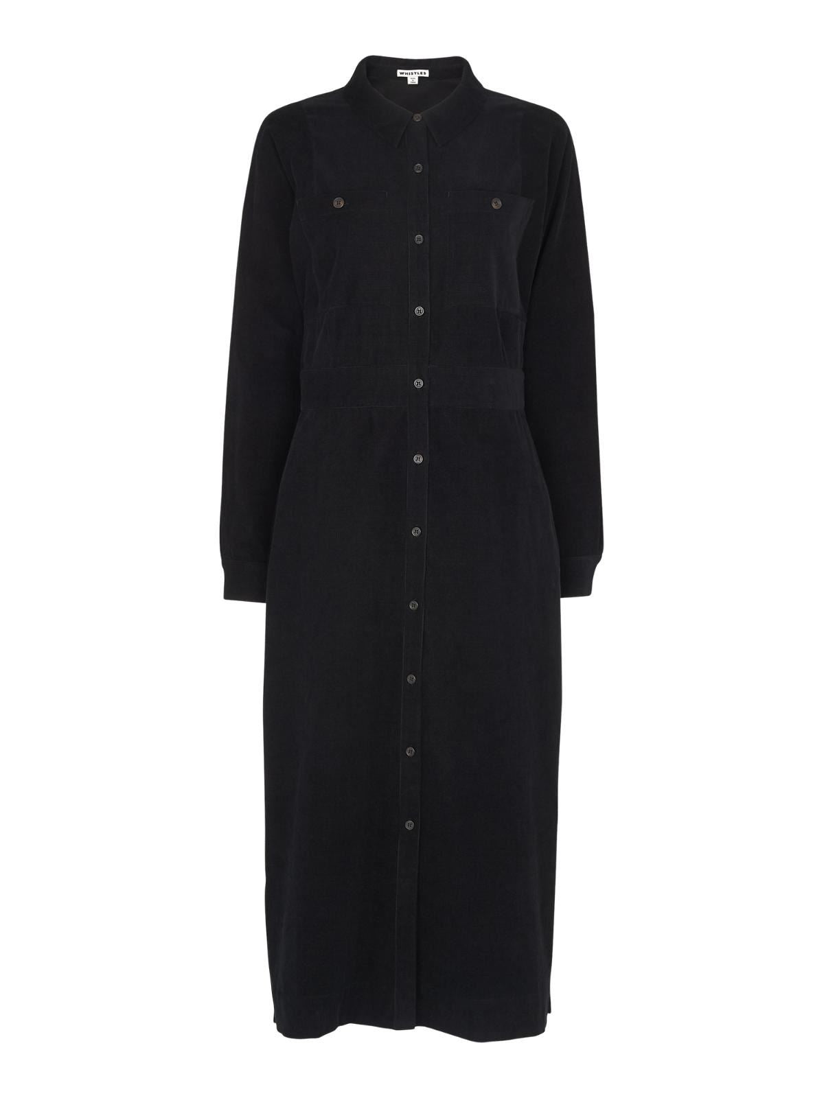 WHISTLES Ladies Romaine Cord Shirt Dress Long Sleeve Black UK4 BNWT RRP139