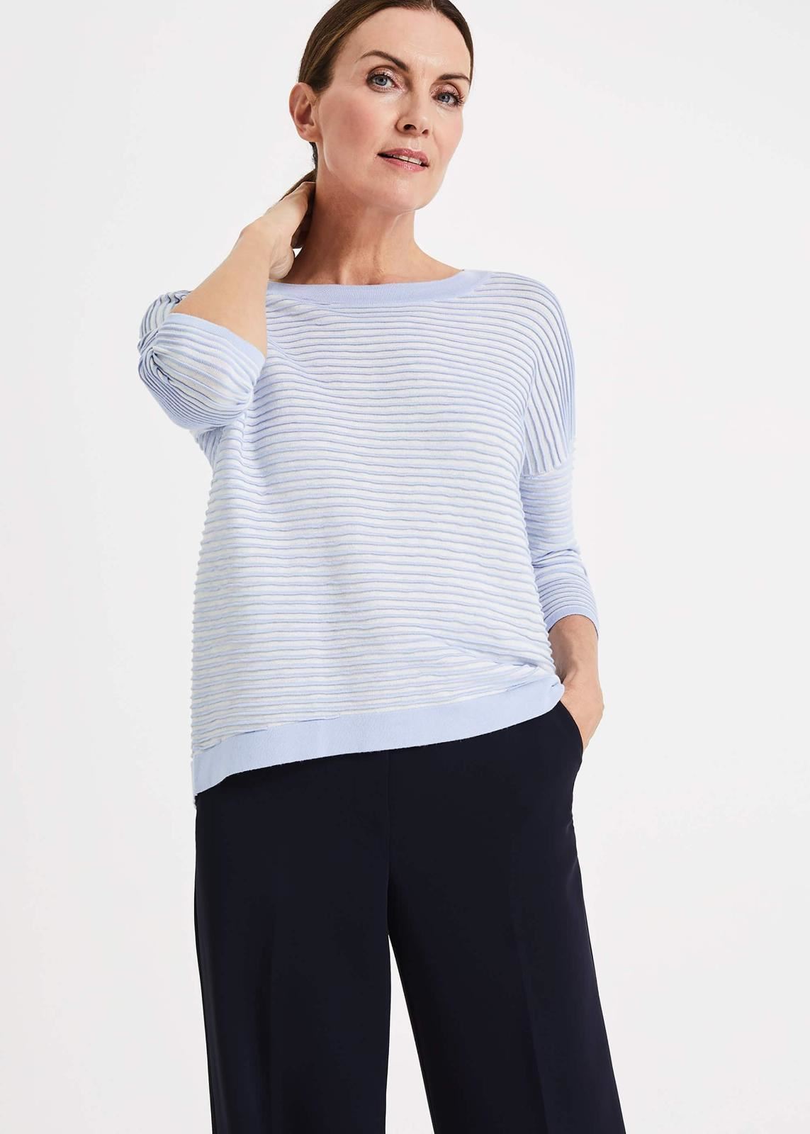 Phase Eight Candie Stripe 3/4 Sleeve Jumper Soft Blue L RRP65
