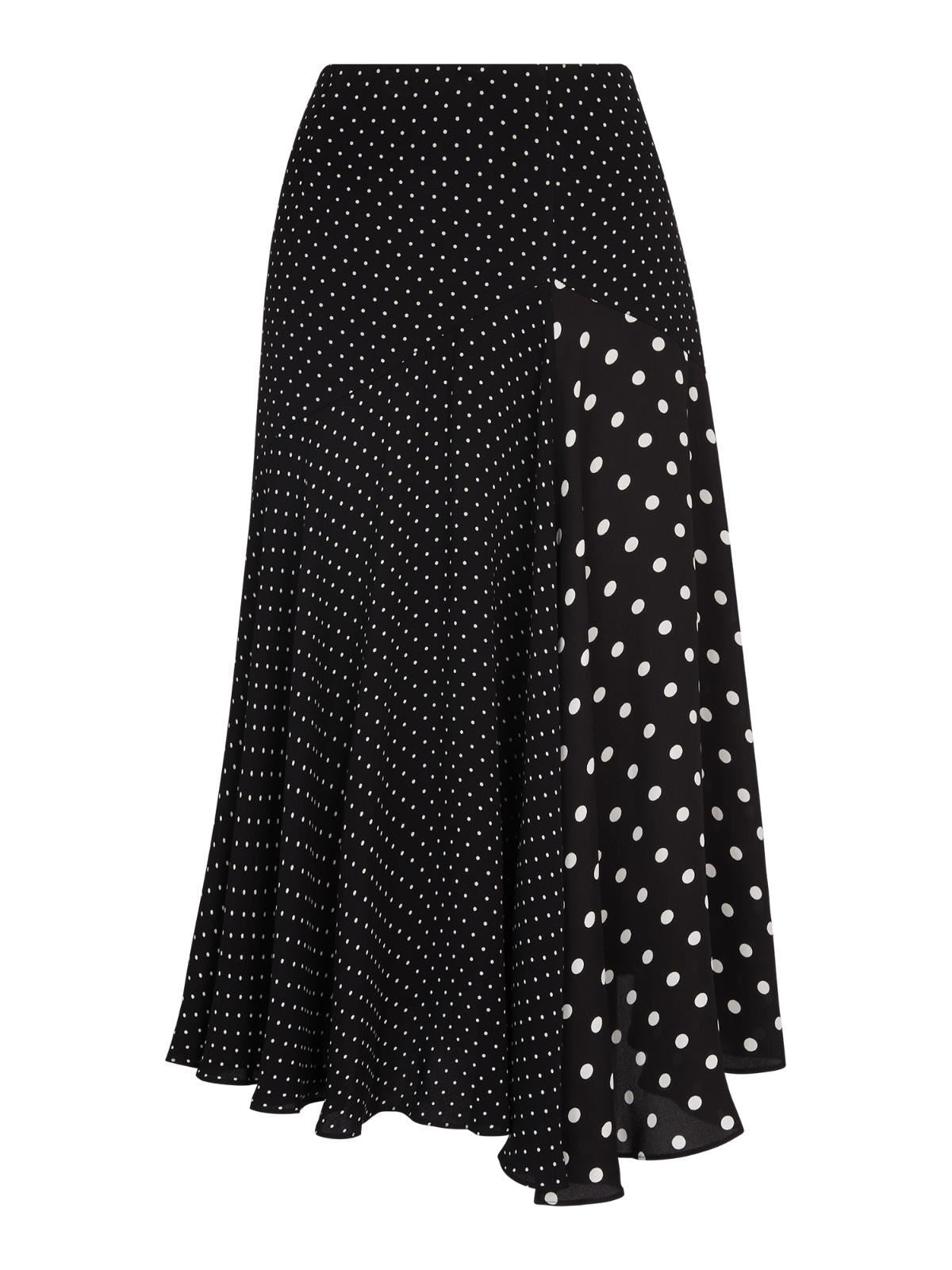 WHISTLES Ladies Black Spot Print Asymmetric Hem Ruffle Skirt UK6 BNWT RRP139
