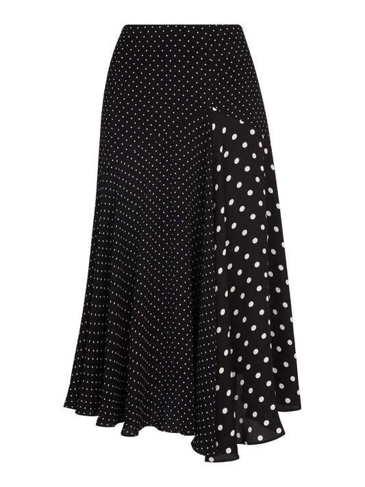 WHISTLES Ladies Black Spot Print Asymmetric Hem Ruffle Skirt UK6 BNWT RRP139
