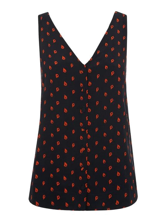 WHISTLES Ladies Navy Blue Multi Scattered Leaf Button Top Vest UK6 RRP69 BNWT