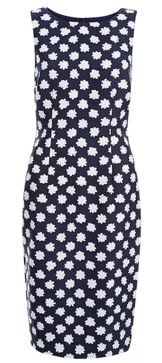 HOBBS Ladies Navy Blue Silk Wool Ivory Floral Adele Shift Dress UK8 BNWT