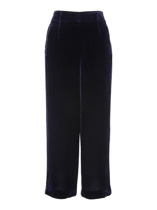 WHISTLES Ladies Dark Purple Velvet Silk Mix Trousers UK16 RRP149 BNWT