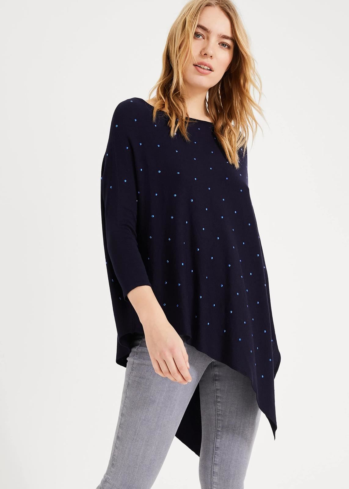 Phase Eight Melinda Asymmetric Knit 3/4 Sleeve Jumper Pullover Navy XS RRP79