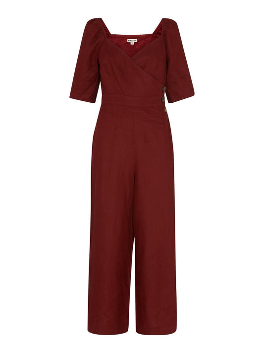WHISTLES Ladies Eliza Linen Button Jumpsuit Short Sleeve Wine UK16 BNWT RRP169
