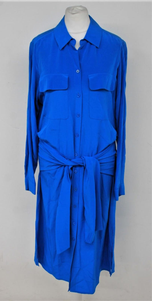 HOBBS Ladies Azure Blue 100% Silk Collared Long Sleeve Lucy Dress UK6 RRP189 NEW