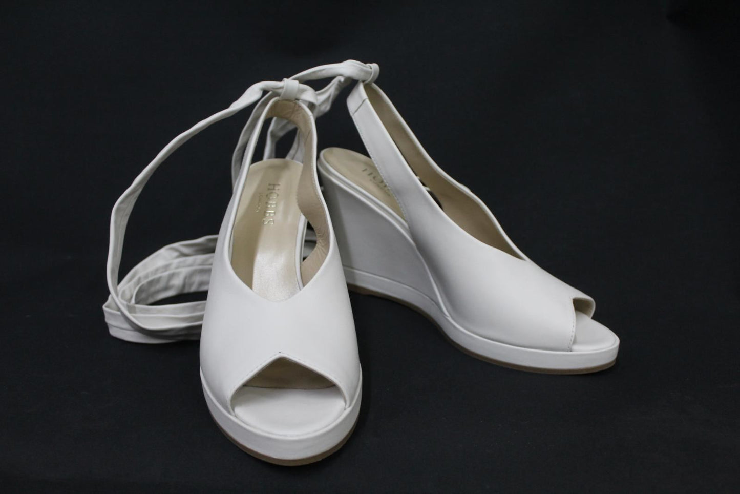 HOBBS Ladies White Nappa Leather Ankle Lace Up Katrina Wedge Sandals UK5 NEW